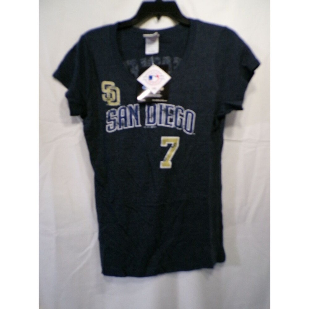 San Diego Padres Women's V-Neck T-Shirt Large Navy SD 7